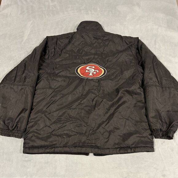 Y2k NFL 49ers Jacket Mens Medium San Francisco Windbreaker Bomber Fleece Line - Picture 1 of 15